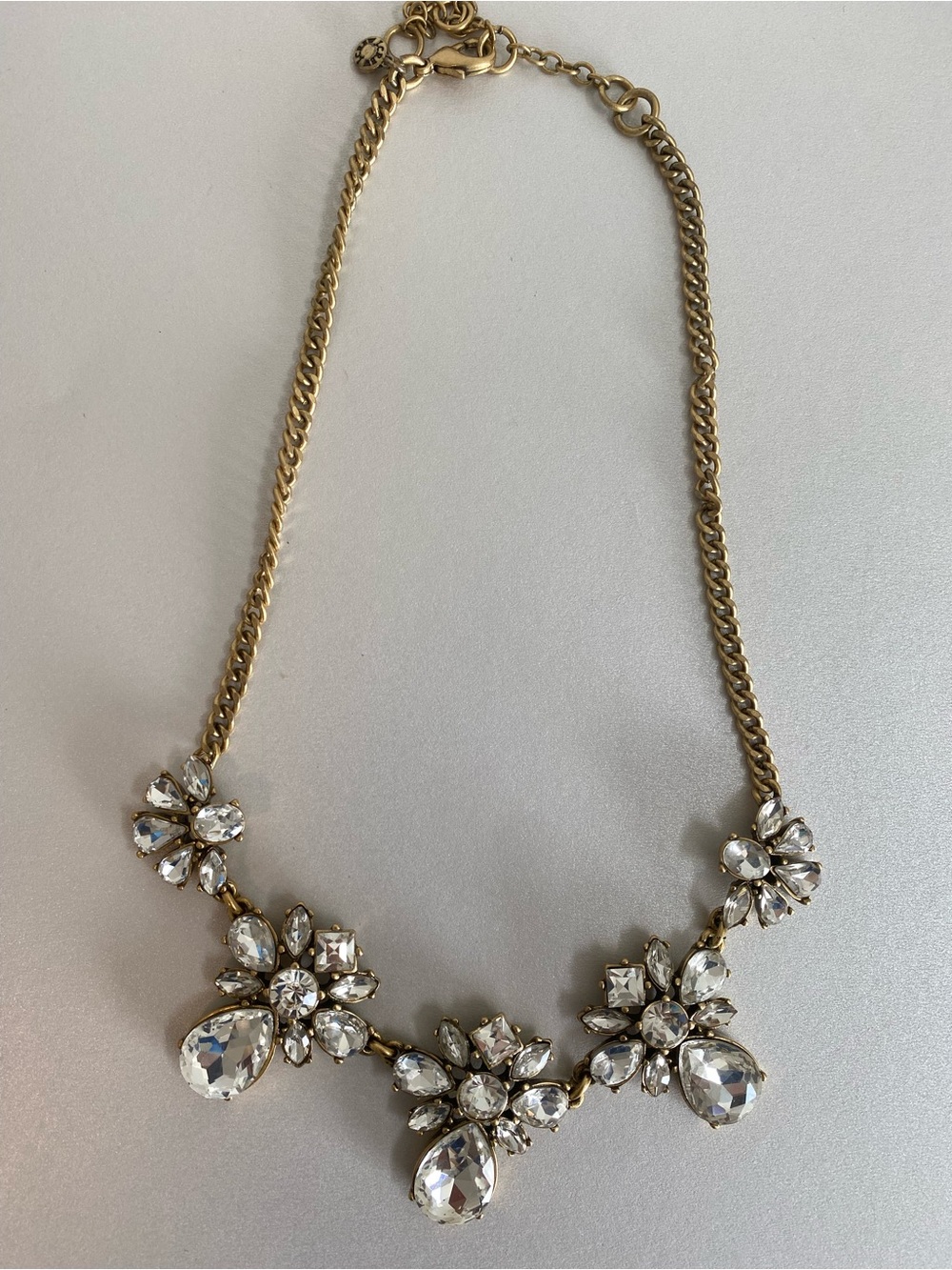 J. Crew Gold and Clear Crystal Floral Statement Necklace